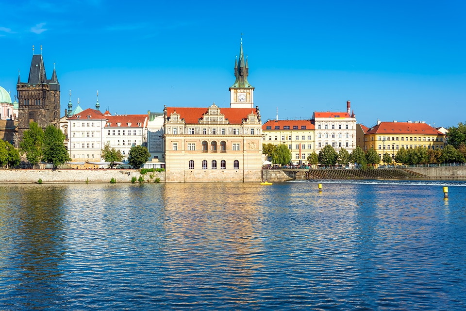 Bedrich Smeatana museum on the right bank of the river Vltava. Old Town of Prague, Czech Republic