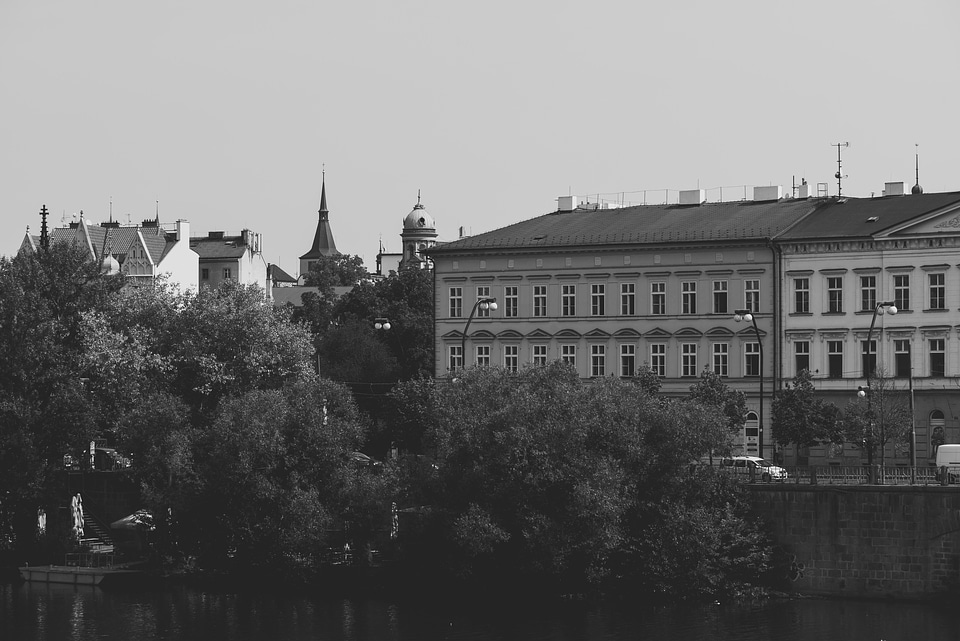 Janackovo embankment (Janackovo nabrezi) at night. Prague, Czech Republic