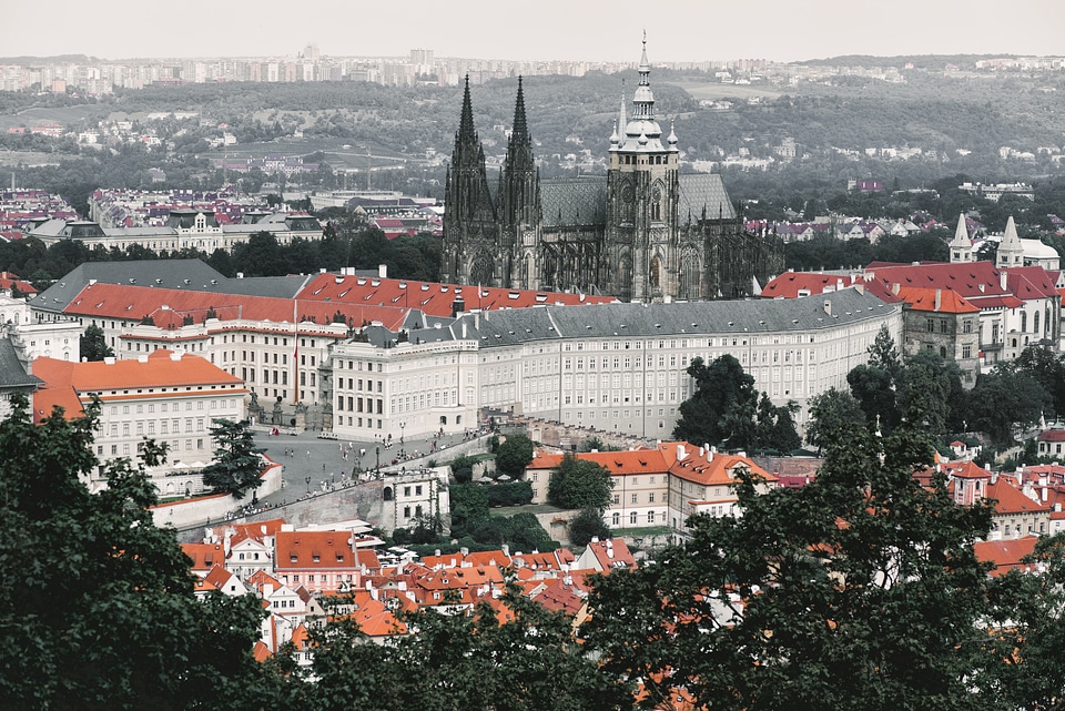 View from above with St. Vitus Cathedral. Prague, Czech Republic