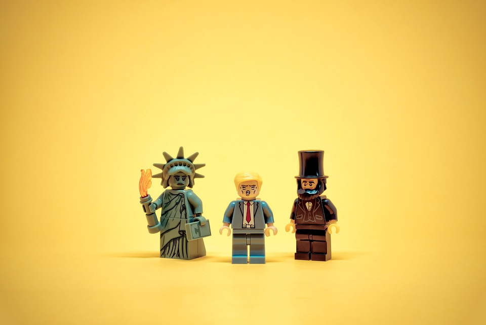Statue of Liberty, Lincoln and Trump. Democracy concept