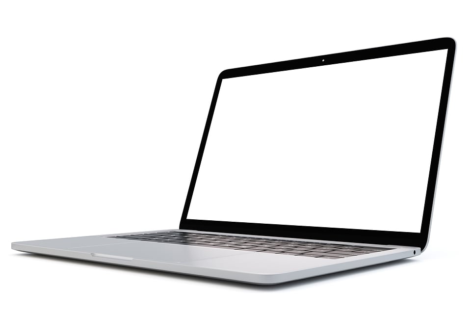 Laptop with blank screen on white background. Side view. 3D illustration. Isolated. Contains clipping path photo