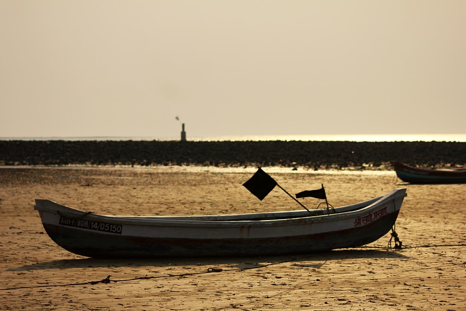 Boat On Beach Low Tide