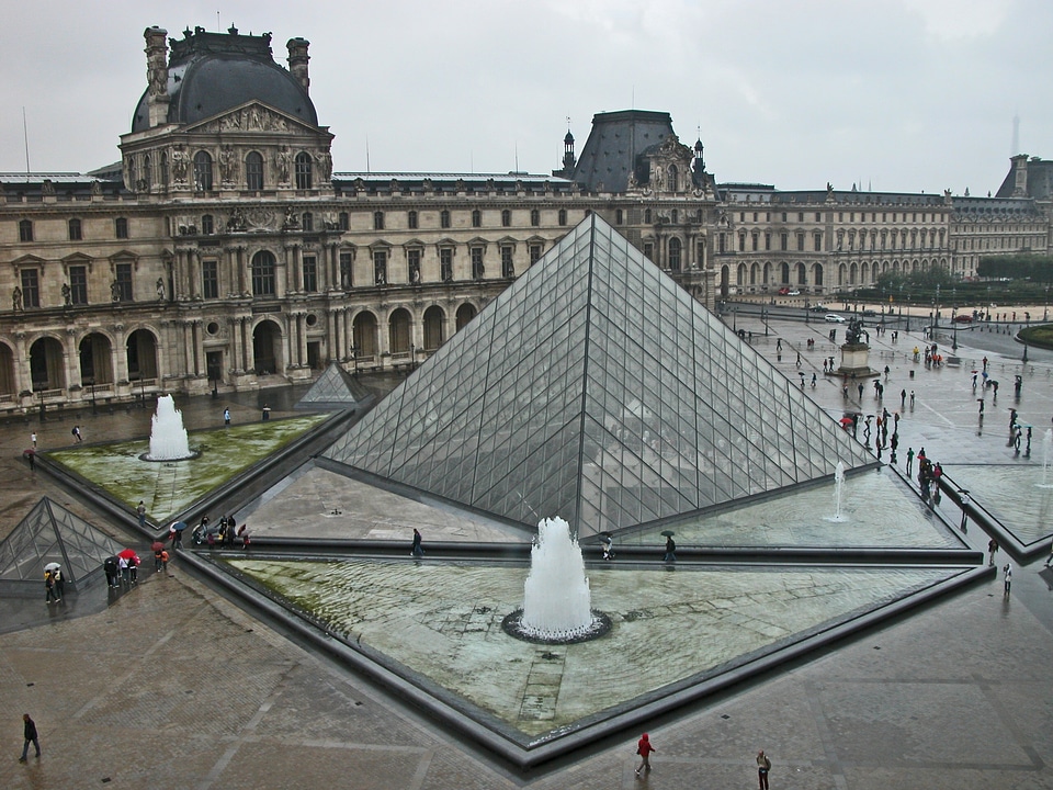 Architecture glass pyramid facade photo