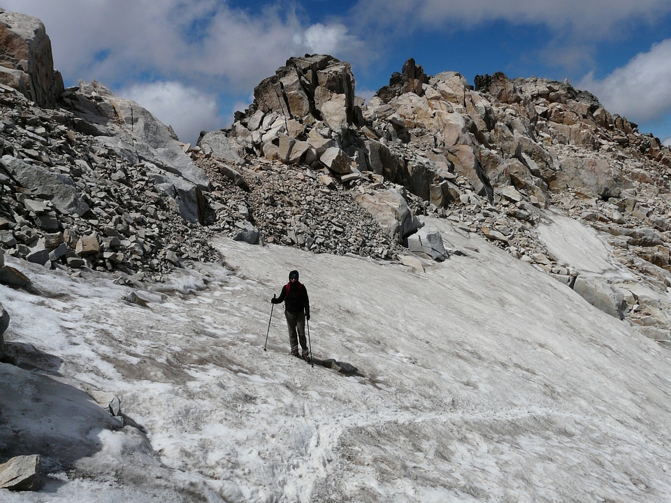 Hooded cold mountaineer
