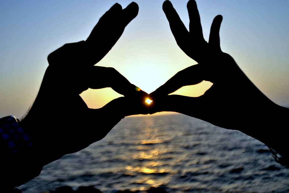 Hands Kissing Sunset Couple