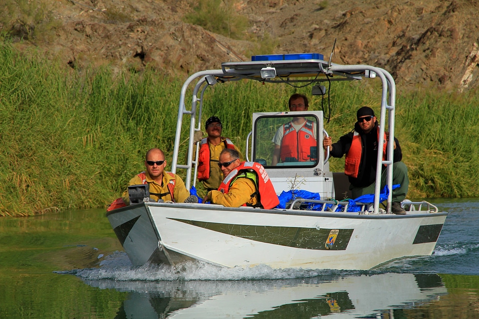FWS staff in boat on lower Colorado River 