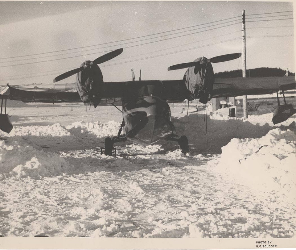 Prop Small Plane in Winter at Small Airport
