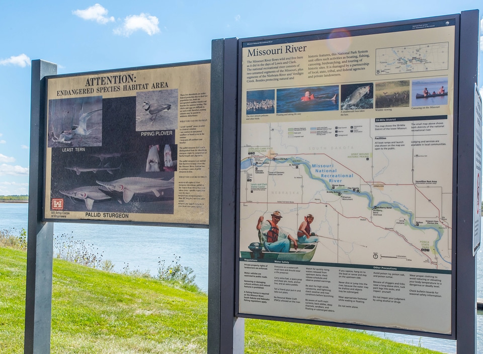 Billboard at boat launch on Missouri River near Yankton, South Dakota