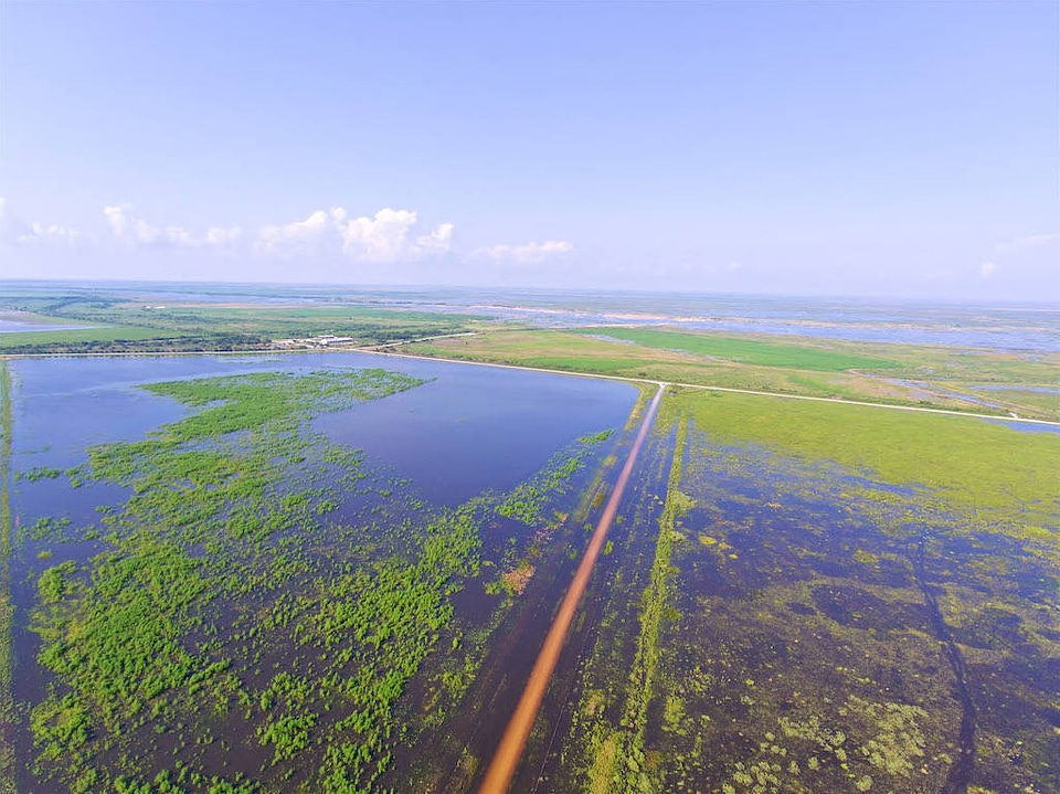 Aerial of Hurricane Harvey's flooding on Mcfadden NWR 