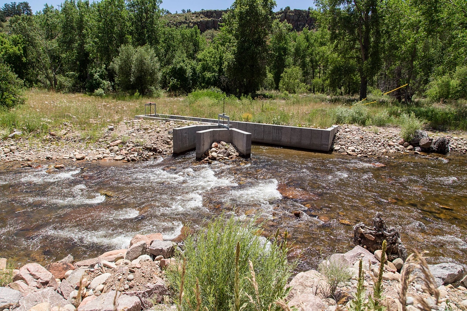 Free flowing river with some water diverted