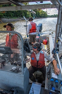 U.S. Fish and Wildlife Service boat, The Magna Carpa, searching for invasive carp-1