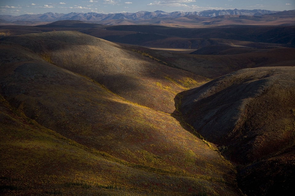 Aerial view of mountains in Yukon Flats National Wildlife Refuge