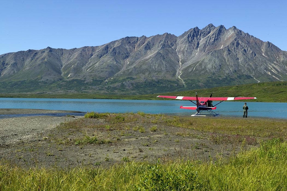 Small plane on lake