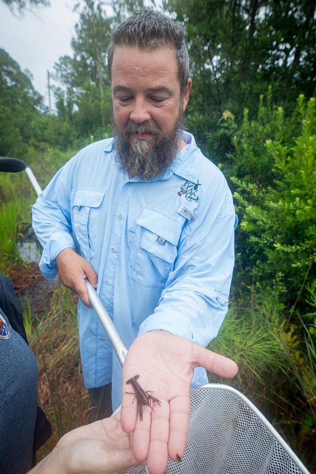 Biologist displays a Panama City crayfish