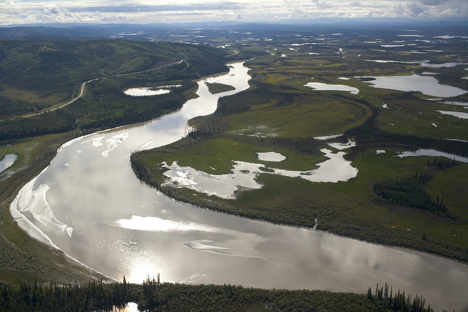 Aerial of river, lakes and forest at Tetlin National Wildlife Refuge
