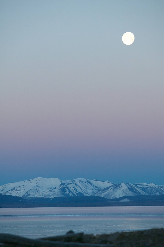 Setting moon on Lake Yellowstone