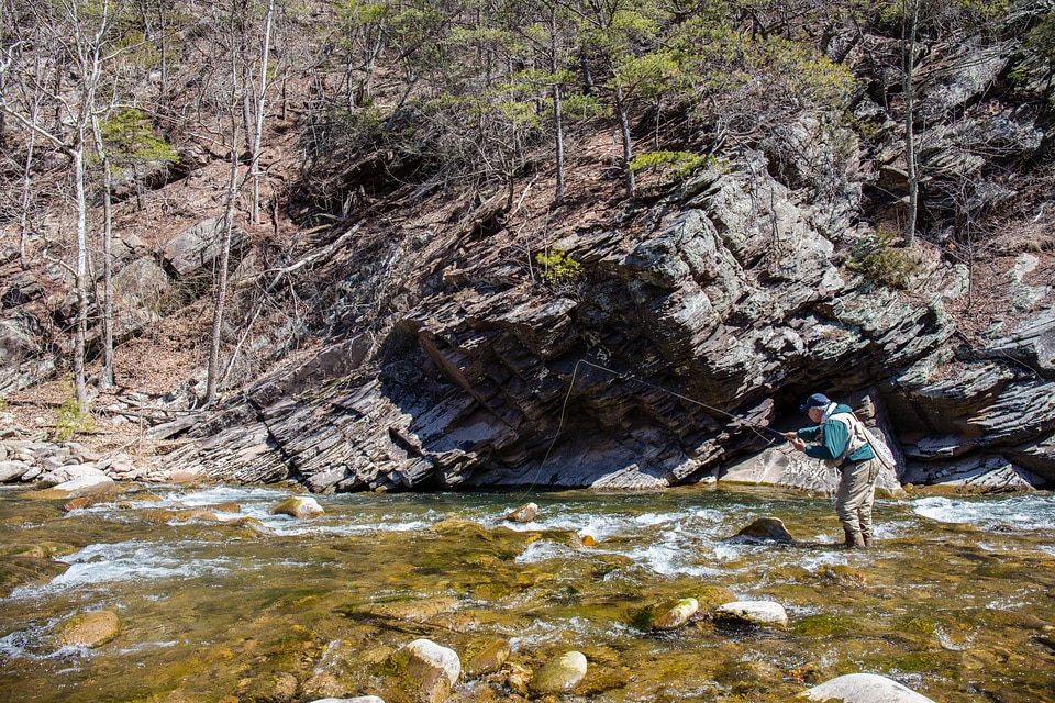 Fisherman fly fishing Seneca Creek