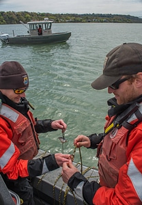 USFWS Fisheries crew baiting lines for lake sturgeon-3 photo