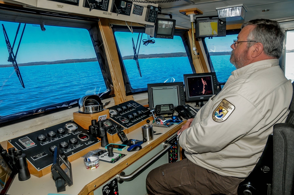 Captain Dave Bohn at the helm of MV Spencer Baird