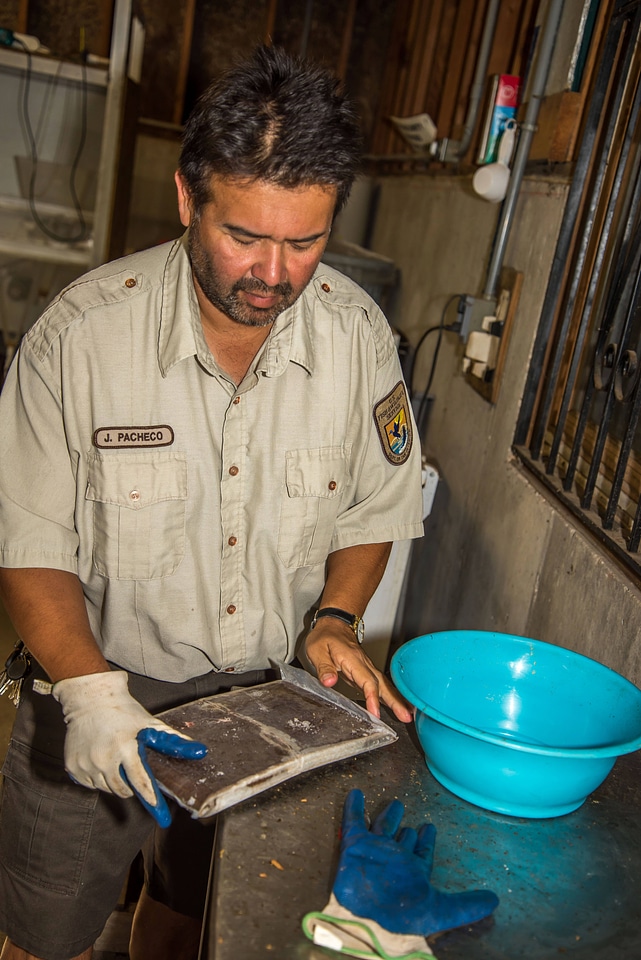 FWS staff employee prepares fish food-3