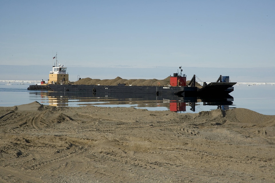 Barge along the shoreline
