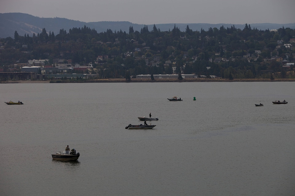 Fishing near a small town along the Columbia River