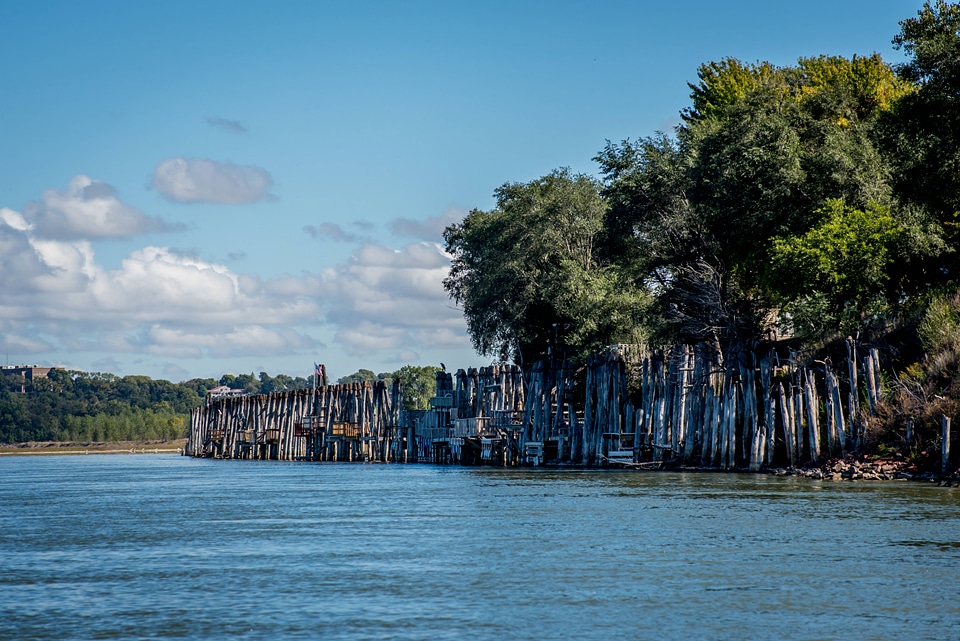 Old wooden pilings along Missouri River near Yankton, South Dakota-5