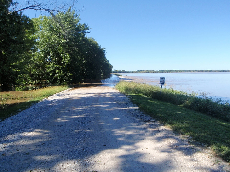 Flooded road at Swan Lake National Wildlife Refuge