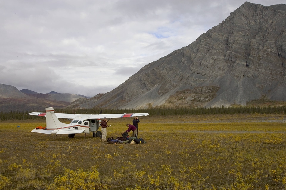 Airplane landing in a wilderness area