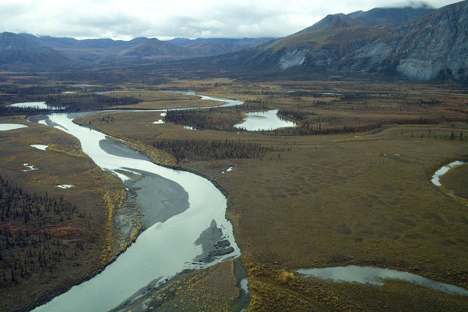 Aerial view of winding waterway