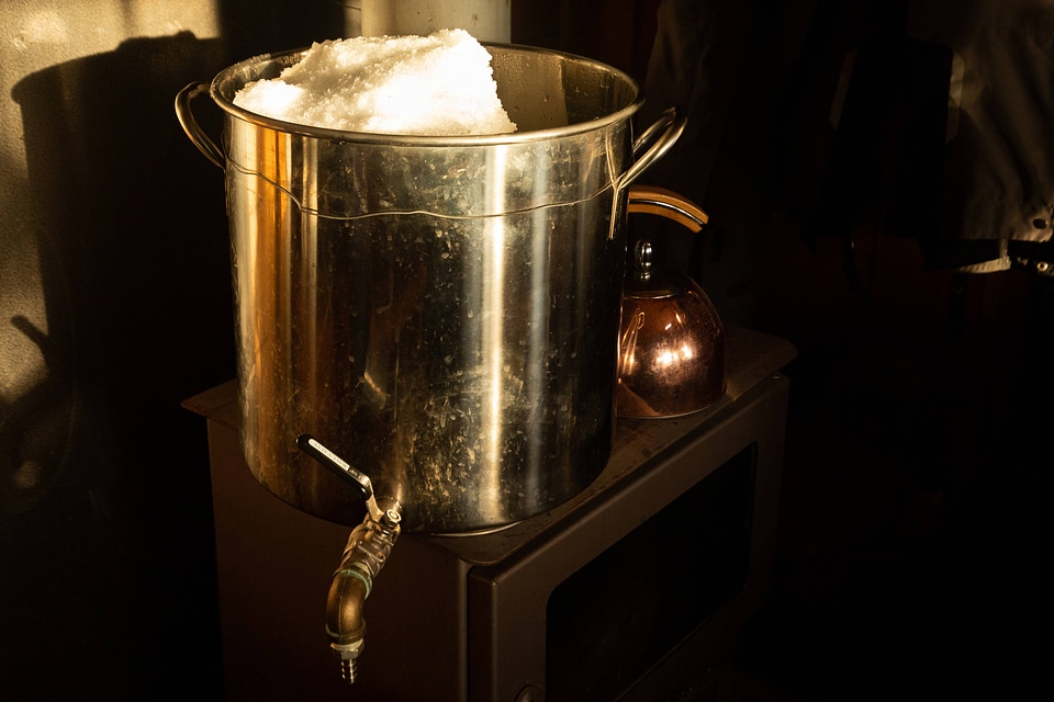 Water for the camp comes from snowmelt 