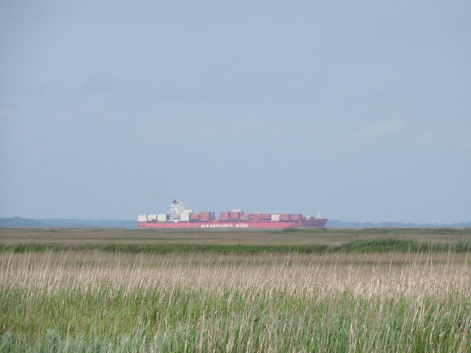 Large watercraft in the distance