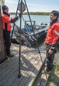 USFWS Fisheries crew weighs lake sturgeon