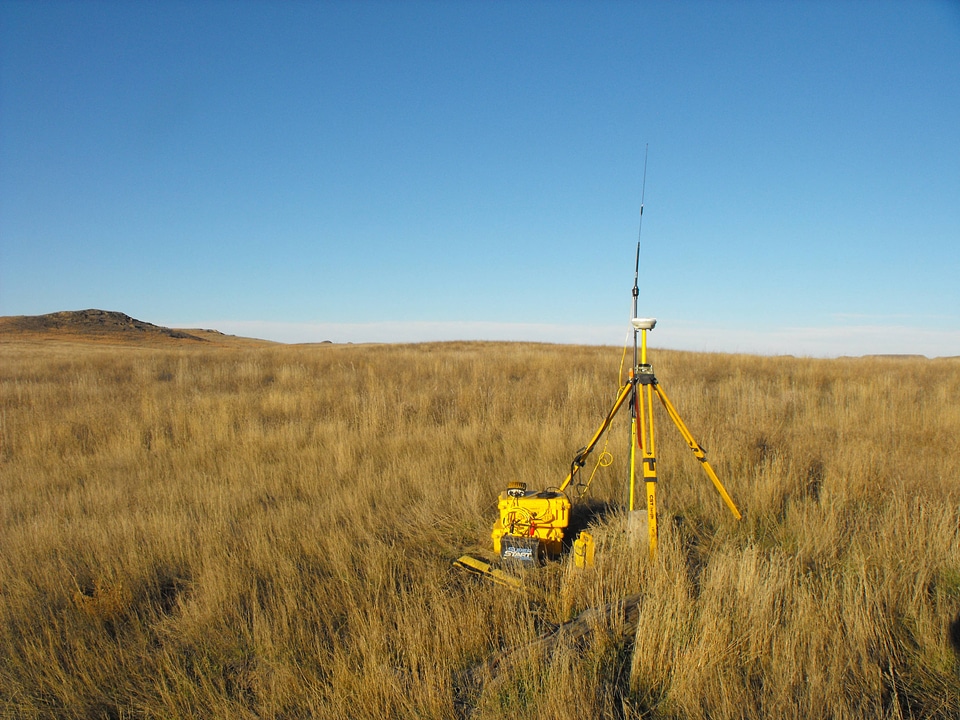 Survey equipment set up on a Coastal and Geodetic Survey control point