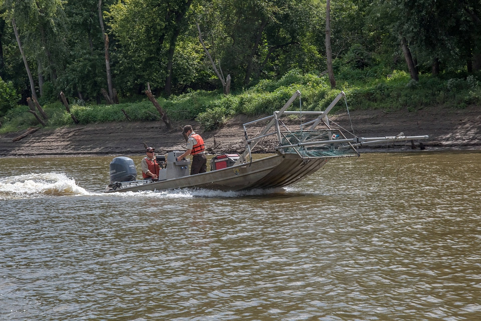 U.S. Fish and Wildlife Service boat, Dozer Trawler, searching for invasive carp-1