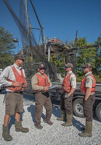 Crew of the U.S. Fish and Wildlife Service boat, The Magna Carpa, safety briefing-1