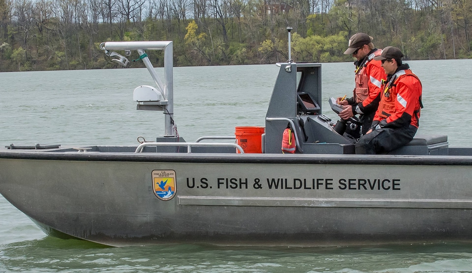 USFWS Fisheries crew in boat preparing for lake sturgeon field work-3