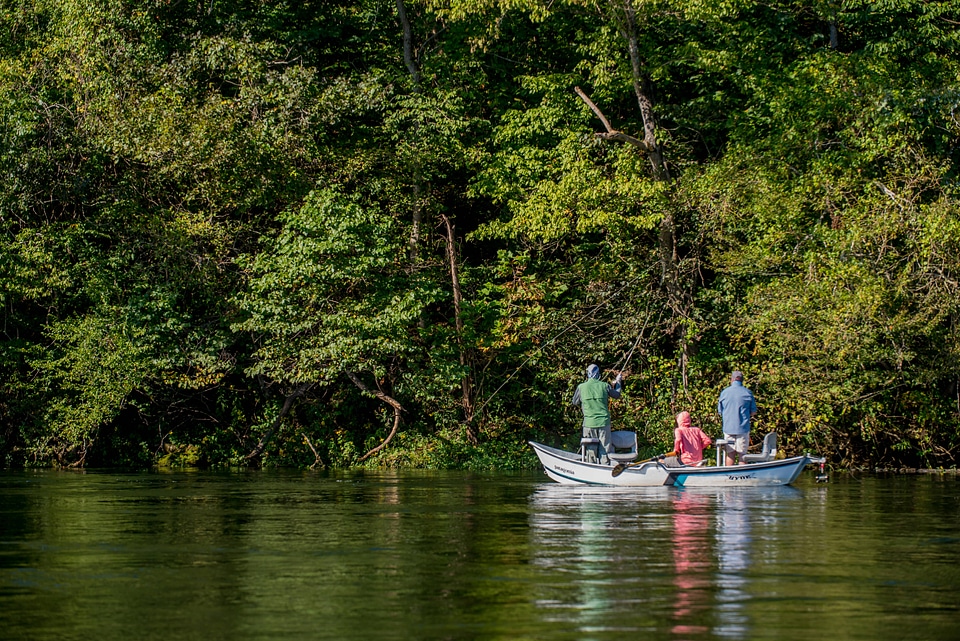 Group fishing in drift boat on White River-3