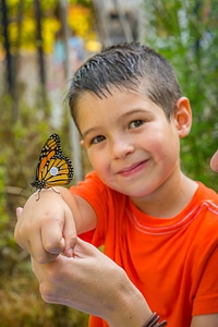 Little boy shows off tagged monarch