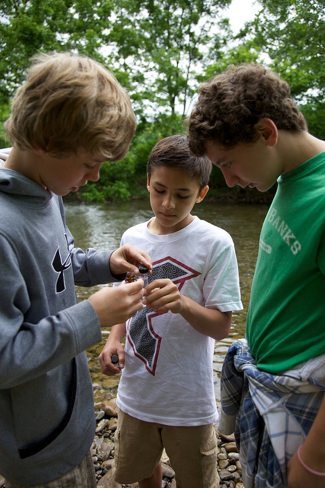 School children collect water samples