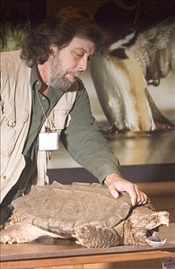 Wildife educator Larry Battson with turtle