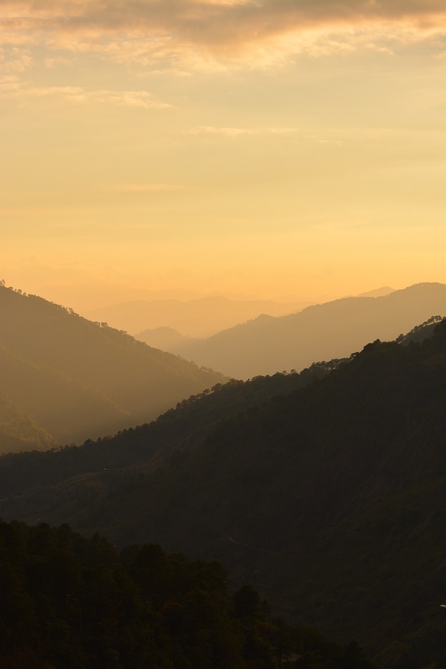 Sunset misty hills