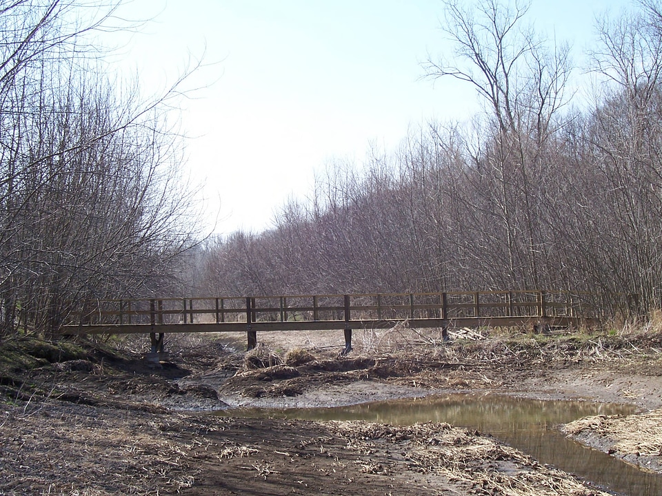Distant view of the Jameson Island Unit foot bridge