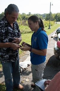 NCTC Monarch Coordinator getting monarch butterfly out of net-1