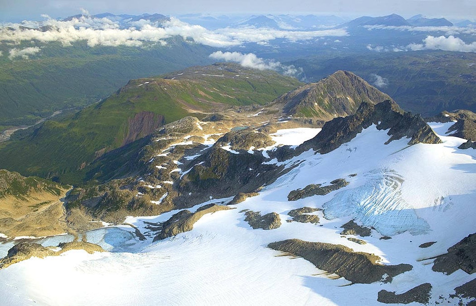 Mountain Tops and Glacier - Aerial View