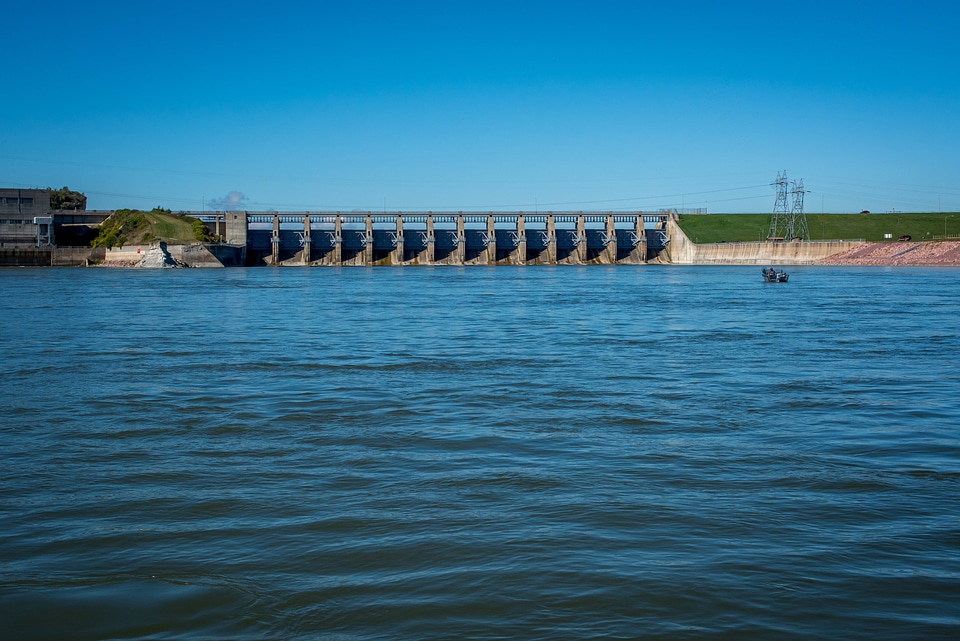 Angler in boat at Gavins Point Dam on Missouri River near Yankton, South Dakota-3