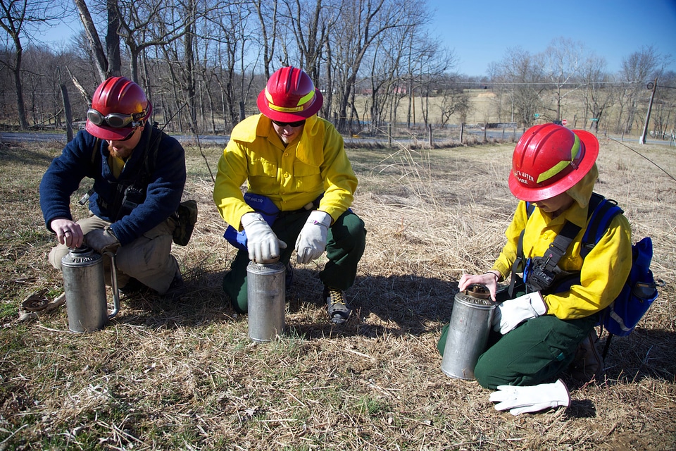 Firefighters with equipment