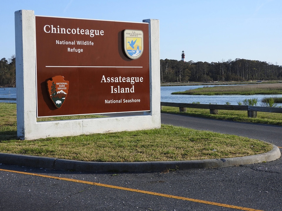 Sign to Chincoteague National Wildlife Refuge and Assateague Island National Seashore