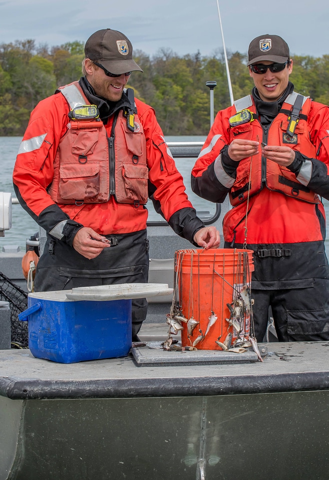 USFWS Fisheries crew in boat preparing for lake sturgeon field work-1