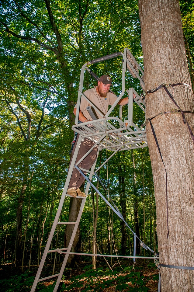 NCTC land management specialist inspecting deer stand for safety-4
